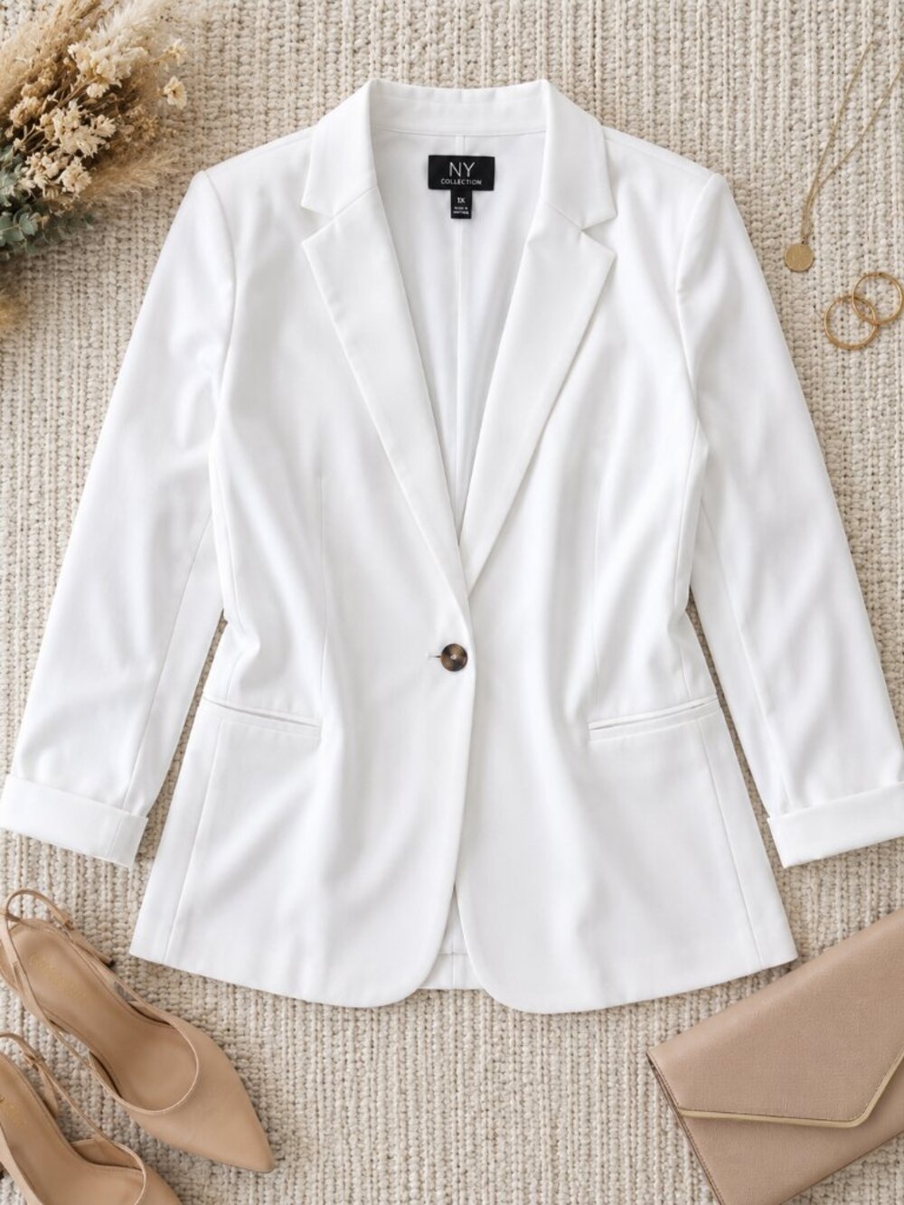 NY Collection Plus Size Scuba Crepe White Blazer 3X NWT Minimalist